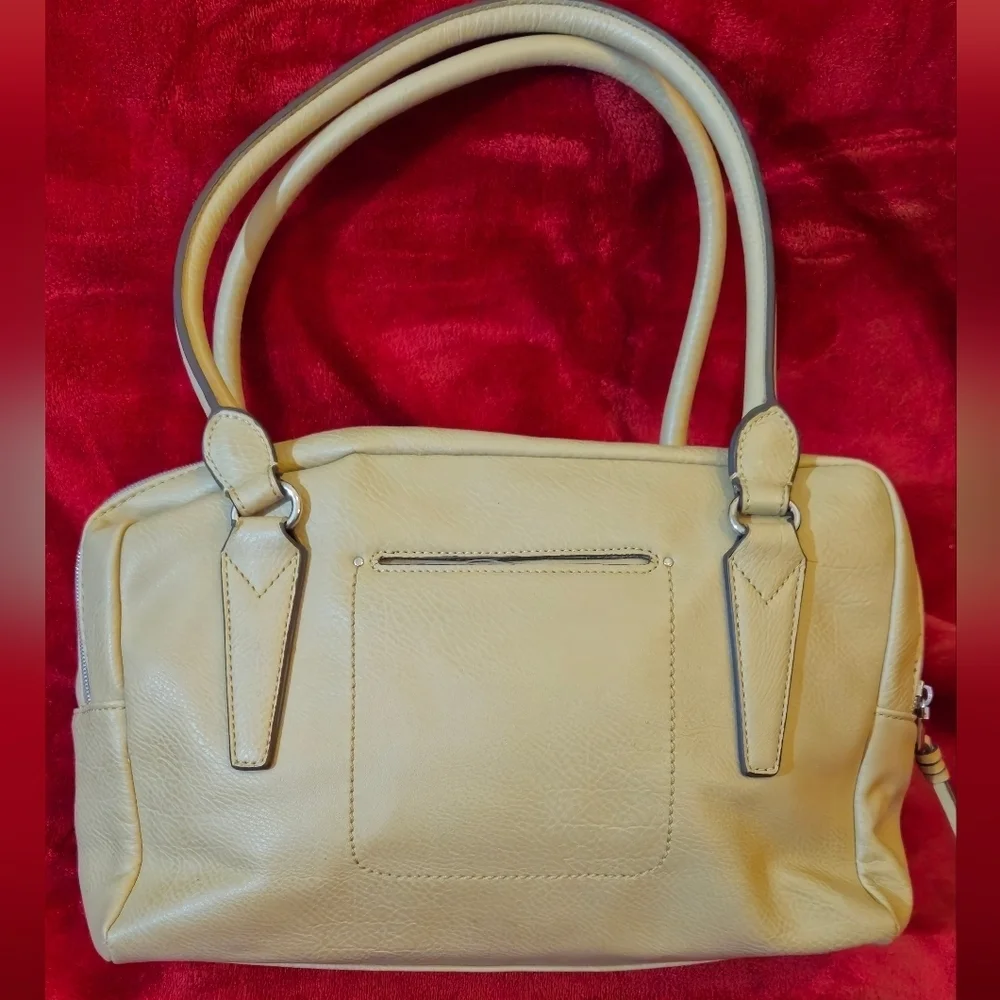 Relic Cream Faux Leather Satchel Bag with Double Zipper Closure & Handles